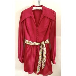 Vtg 60s‎ Mod Shirt  Size 0 Pink Chiffon Swinging  Union Label  Hippie